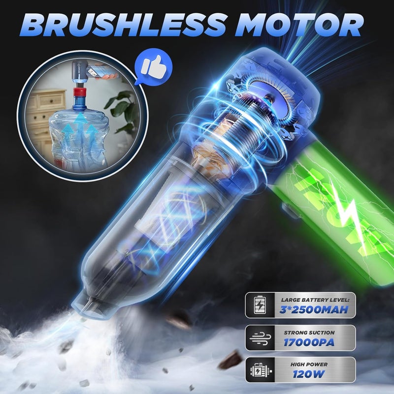 Saker Portable Car Vacuum Cleaner Cordless High Power 17000PA 3 in 1 Foldable Handheld Vacuum Cordless with Brushless Motor for Inflation,Dust Blowing,Home Car Cleaning HL132 Blue - Image 2